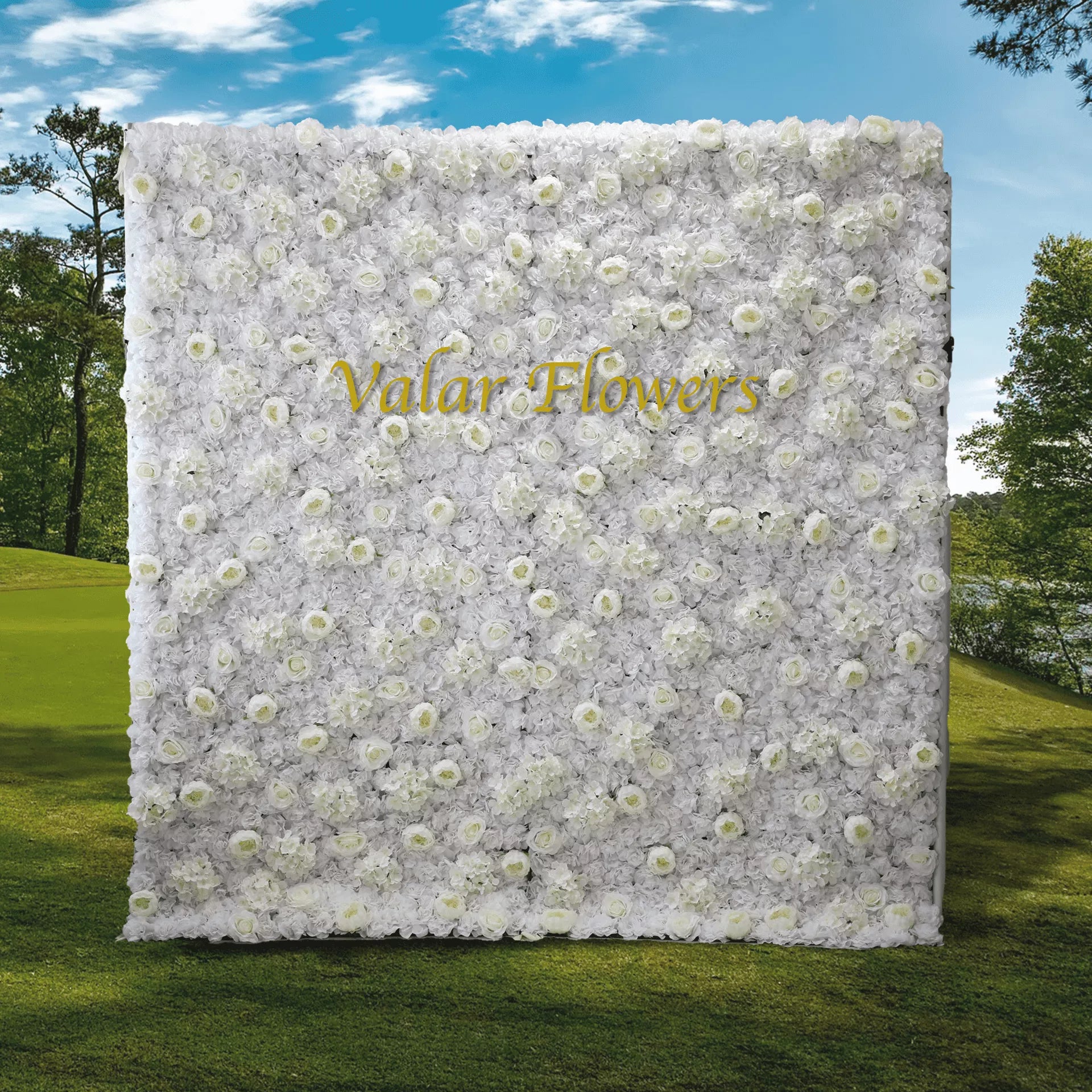 ValarFlowers white artificial flower wall backdrop with roses peonies hydrangeas for wedding party photo booth decor - luxury faux floral panel