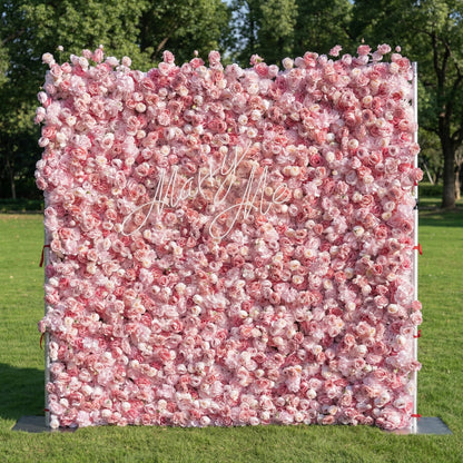 This outdoor backdrop (set on lush green grass, tree-framed) is a dense wall of soft pink and ivory roses. A delicate, cursive "Marry Me" sign nestles within the blooms, amplifying the dreamy, romantic vibe. The blush-toned, full floral display exudes timeless elegance—perfect for proposal setups, wedding decor, or intimate outdoor events.