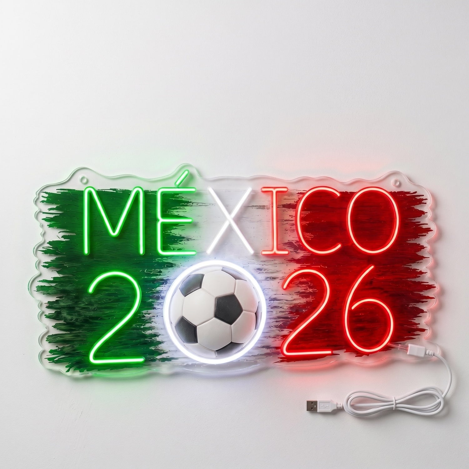 ValarDesigns Mexico LED neon sign 2026 dual flag graffiti design, green-red neon colors