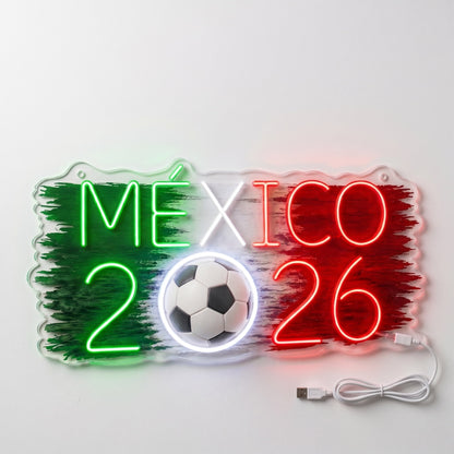 ValarDesigns Mexico LED neon sign 2026 dual flag graffiti design, green-red neon colors
