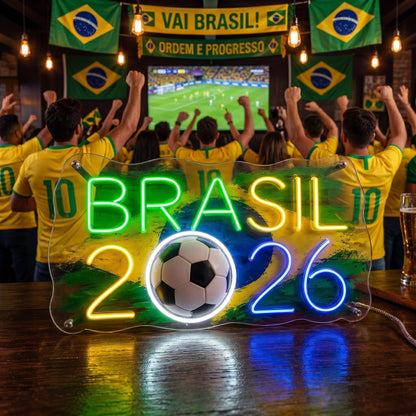 ValarDesigns Brazil LED neon sign Brasil 2026 fan zone bar decor, green-yellow-blue colors