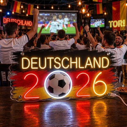 ValarDesigns Germany LED neon sign Deutschland 2026 fan zone bar decor, red-gold colors