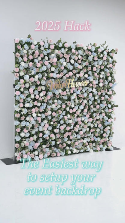 ValarFlowers 부드러운 블루와 핑크 꽃 배경: 결혼식 및 이벤트에 어울리는 우아한 장미와 수국 믹스-VF-819