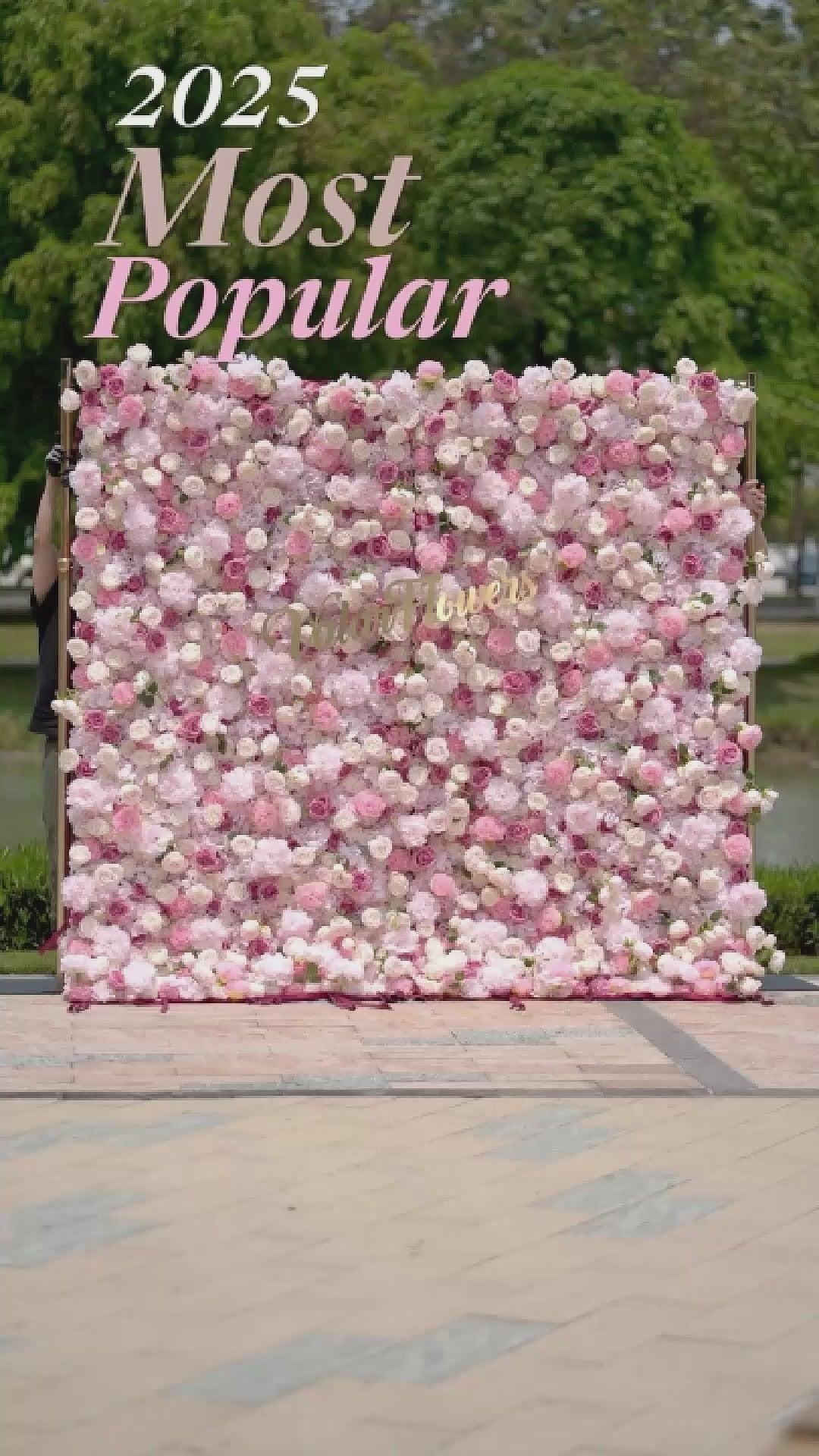 ロールアップ生地 人工ピンクとクリーム色の花のブライダルシャワー背景 - 魅惑的な花の写真アレンジパーティーイベント装飾 - VF-503