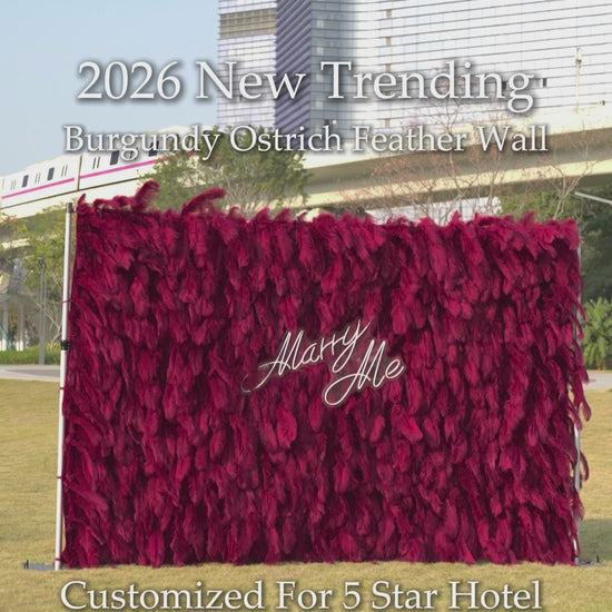 Setup process of how to install the Burgundy Ostrich Feather Wall in 3 mins