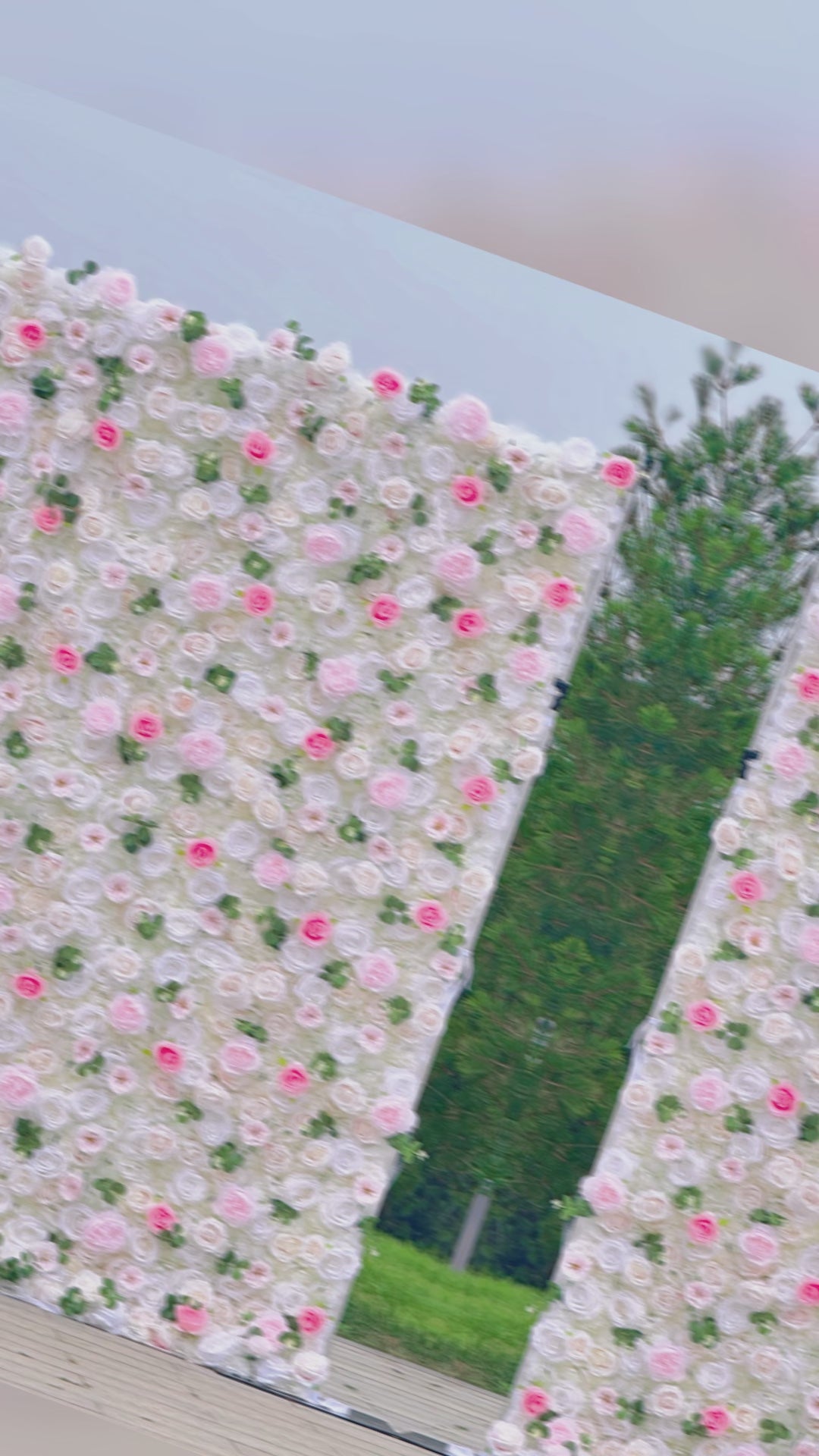 Romantic Pink And White Artificial Rose Backdrop With Eucalyptus - Perfect For Weddings And Proposals and Outdoor Events and Photography - VF - 824