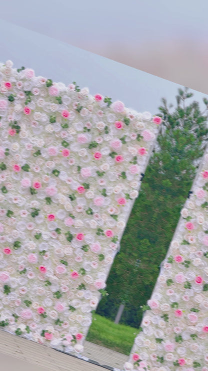 Romantic Pink And White Artificial Rose Backdrop With Eucalyptus - Perfect For Weddings And Proposals and Outdoor Events and Photography - VF - 824