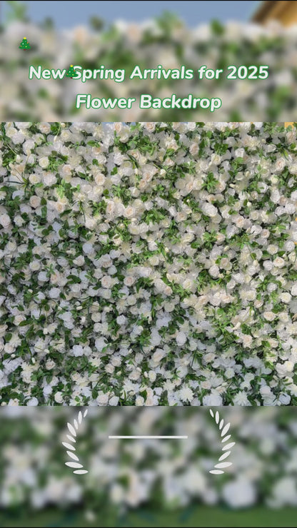 Exquisite White &amp; Green Artificial Flower Wall - The Epitome of Elegance for Wedding and Event Decor-VF-803