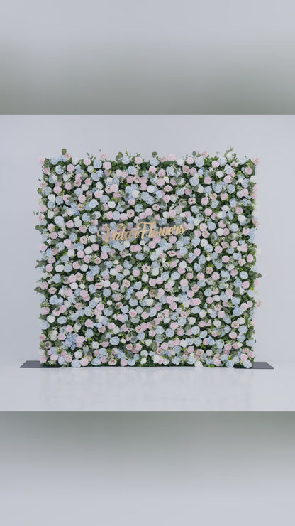 ValarFlowers Soft Blue and Pink Floral Backdrop: Elegant Rose &amp; Hydrangea Mix for Weddings &amp; Events-VF-819