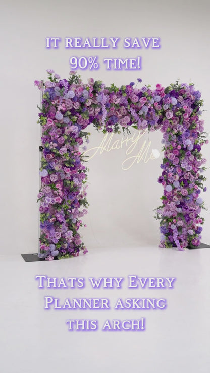 ValarFlowers Presents: Lavender Elegance – A Lavish Display of Purple Blooms in an Artificial Fabric Flower Arch Decor-VF-490-2
