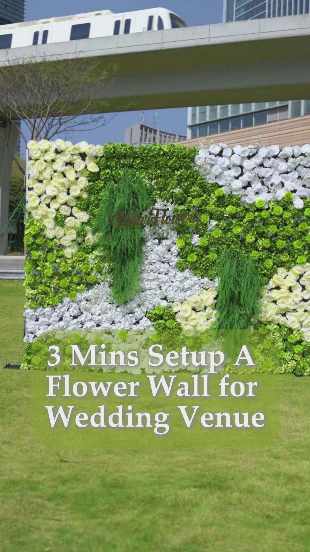 ValarFlowers 緑豊かなグリーンと鮮やかなホワイトフローラルの豪華な壁掛け：エレガントなお祝いのための、自然にインスパイアされた穏やかな傑作 - VF - 618