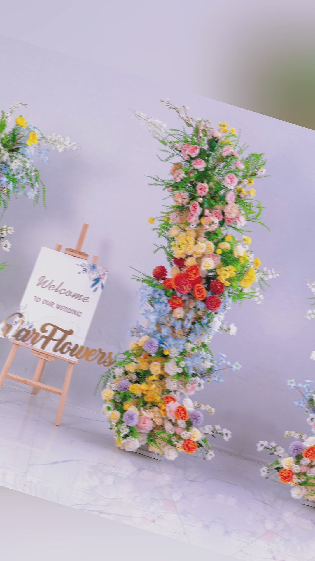 ValarFlowers Vibrant Hue of Orange, Yellow, Pink, and Blue Floral Archway: A Colorful Entrance Statement for Weddings & Events-VA-366