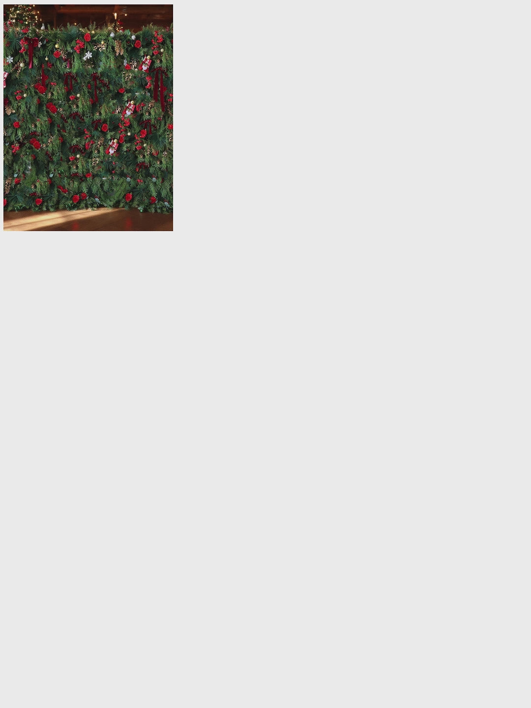 ValarFlowers クリスマステーマの花柄壁背景:ホリデーイベントや装飾に最適な、華やかな常緑樹と赤いバラの傑作 - VF-491-2