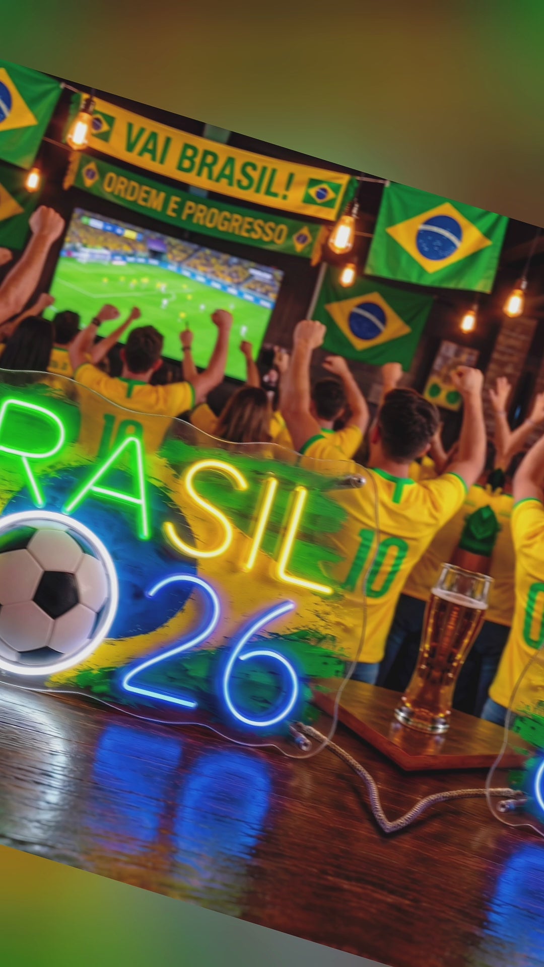 サッカーファン向けカスタムLEDネオンサイン、国旗グラフィティデザイン、ファンゾーンや2026年のスポーツイベント向けUVプリントフットボールゲームナイトデコレーション