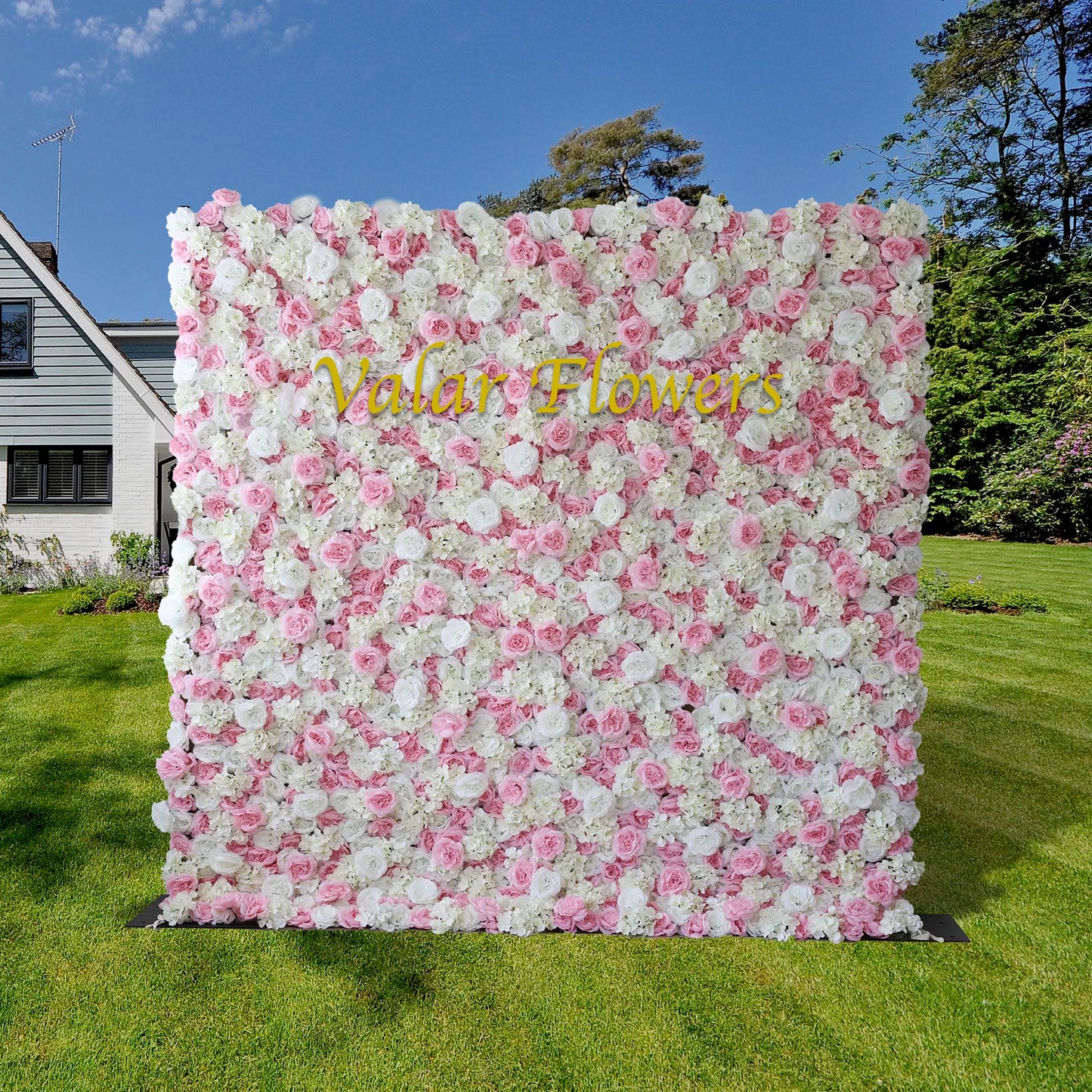ValarFlowers Pink White Artificial Flower Wall Backdrop - Lush Roses Peonies for Wedding Event Bridal Shower Decor