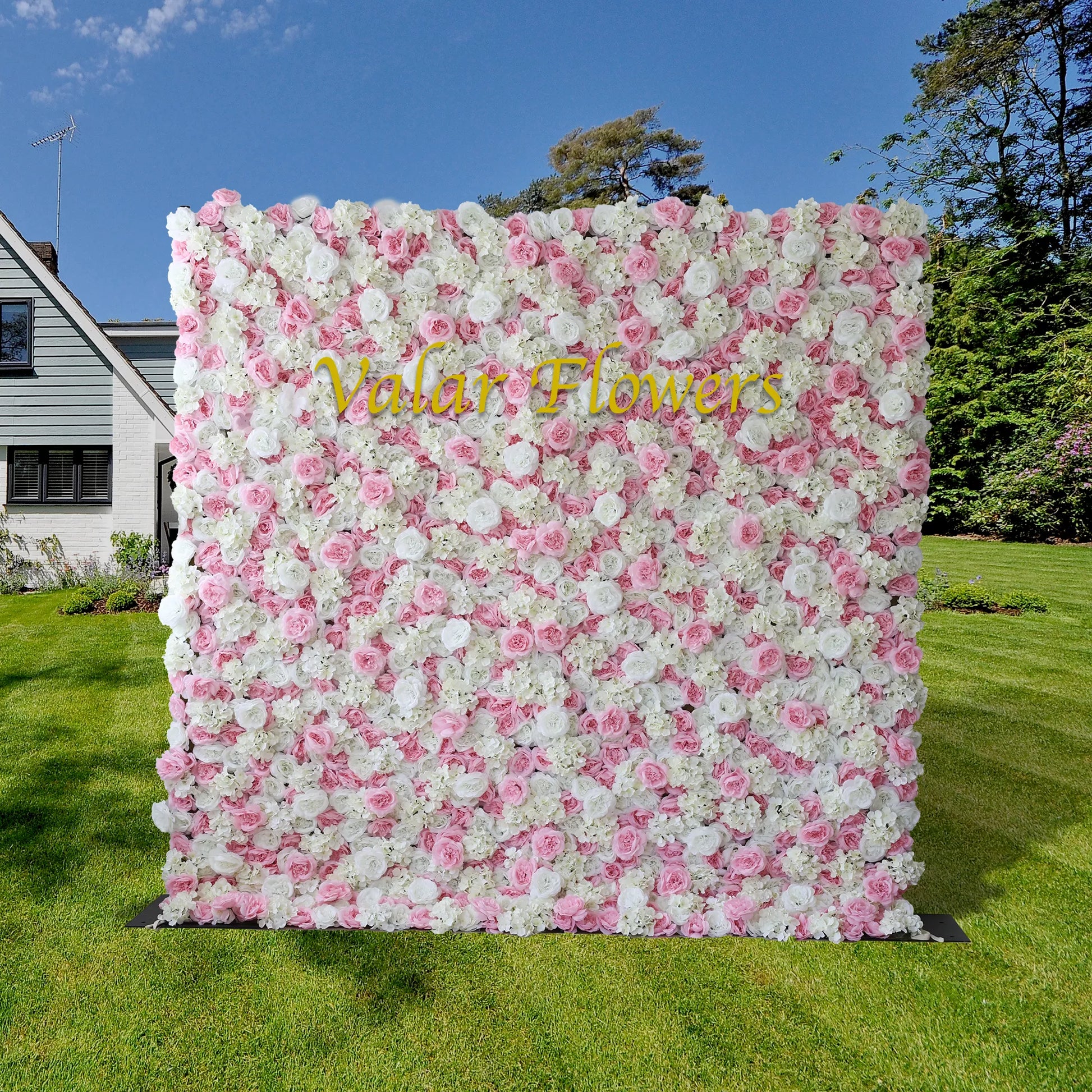 ValarFlowers Pink White Artificial Flower Wall Backdrop - Lush Roses Peonies for Wedding Event Bridal Shower Decor