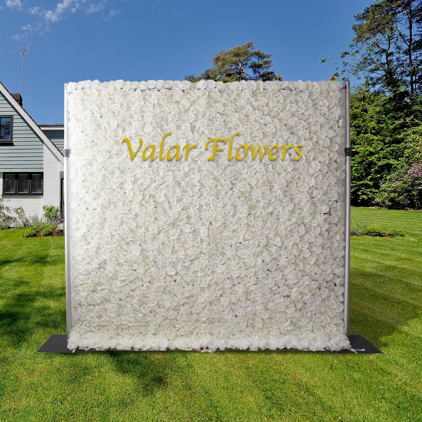 ValarFlowers white rose artificial flower wall backdrop,wedding ceremony & party decor,luxury faux floral panel