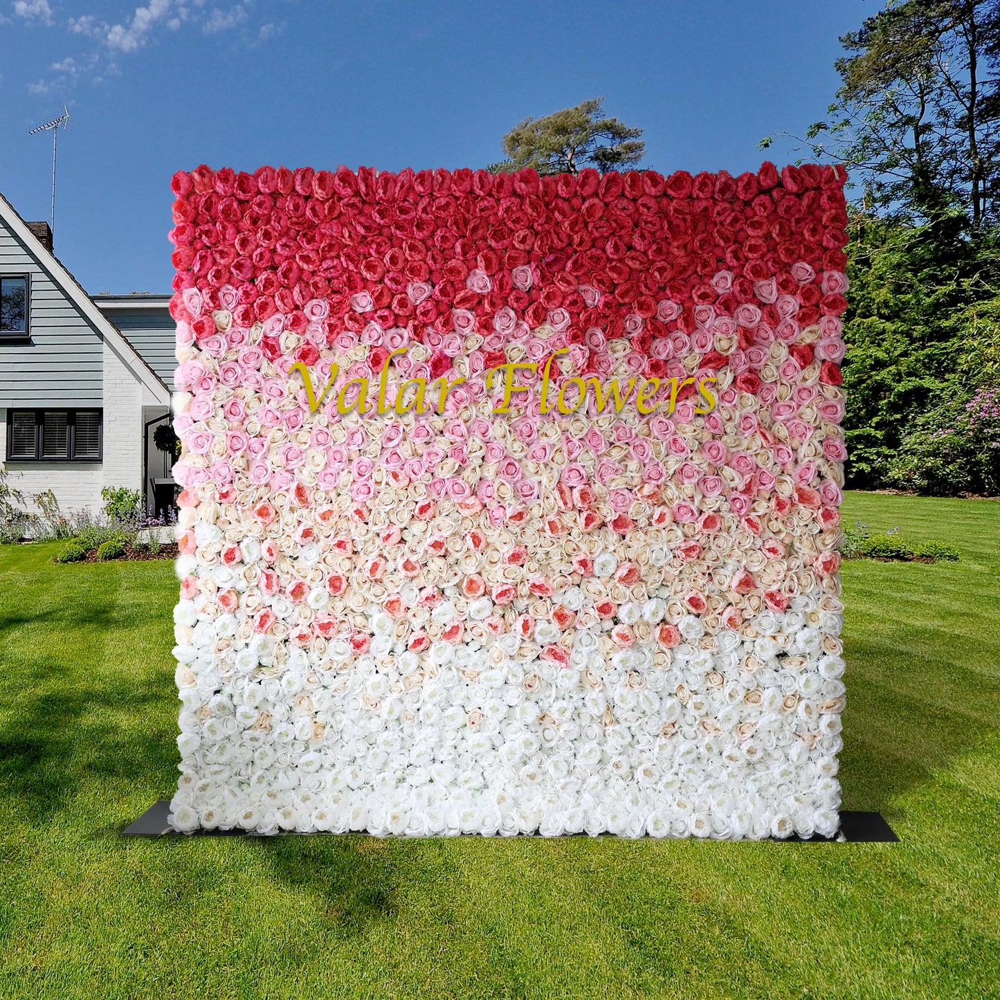 ValarFlowers red to white gradient flower wall backdrop with roses peonies for wedding party photo booth decor