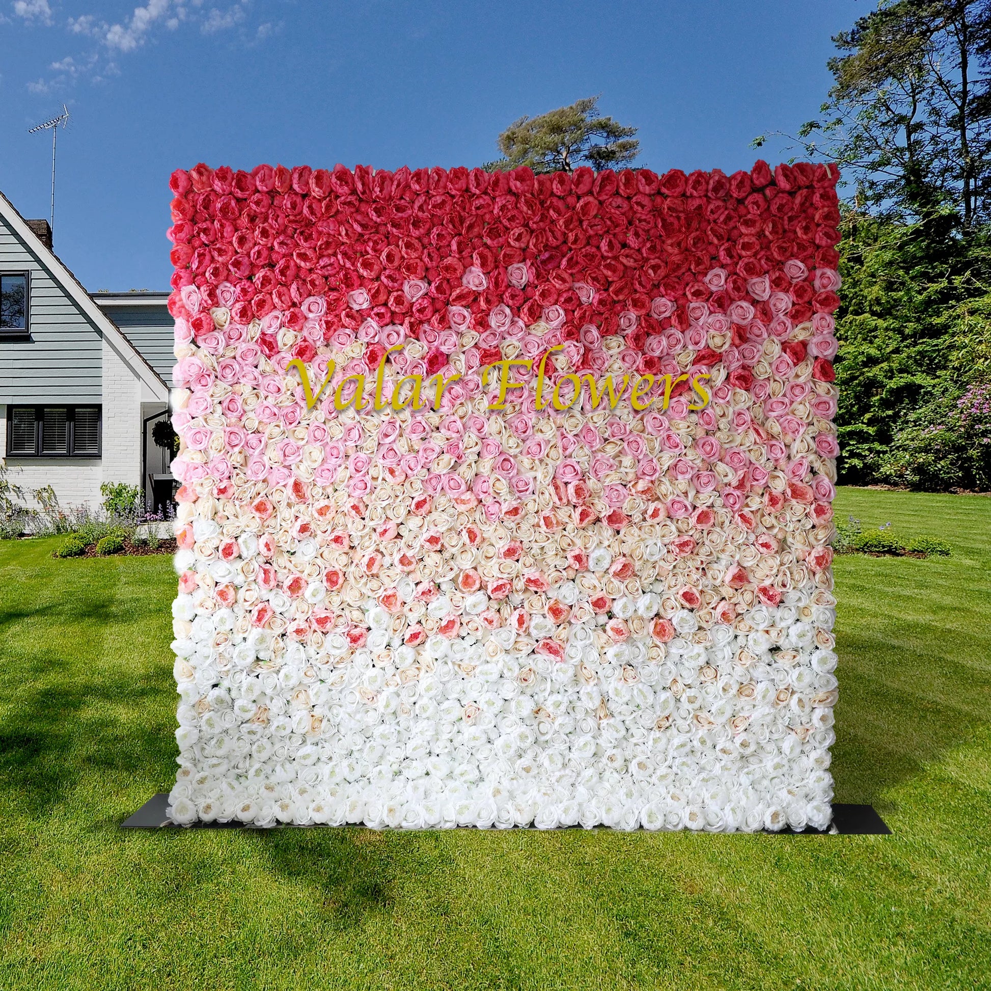 ValarFlowers red to white gradient flower wall backdrop with roses peonies for wedding party photo booth decor