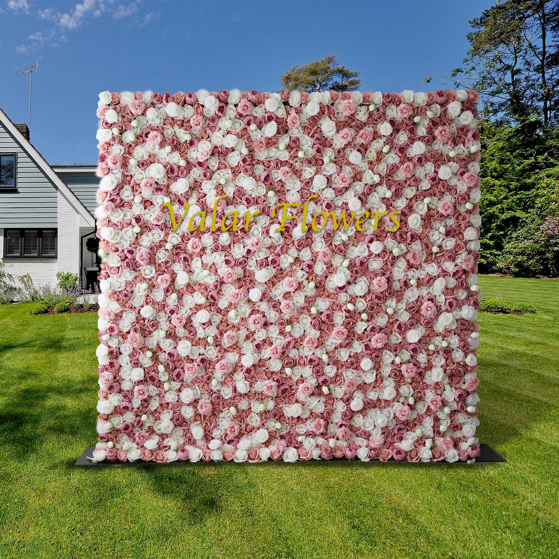 ValarFlowers red & white artificial rose wall backdrop, luxury faux floral panel for wedding, party, photo booth decor