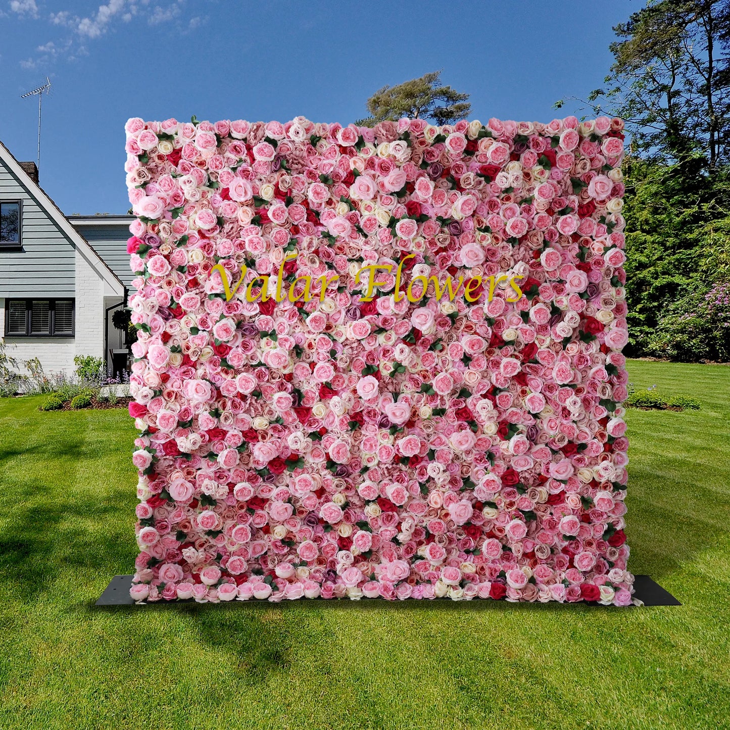 ValarFlowers red pink rose artificial flower wall backdrop for wedding ceremony, party, event photography - luxury faux floral panel