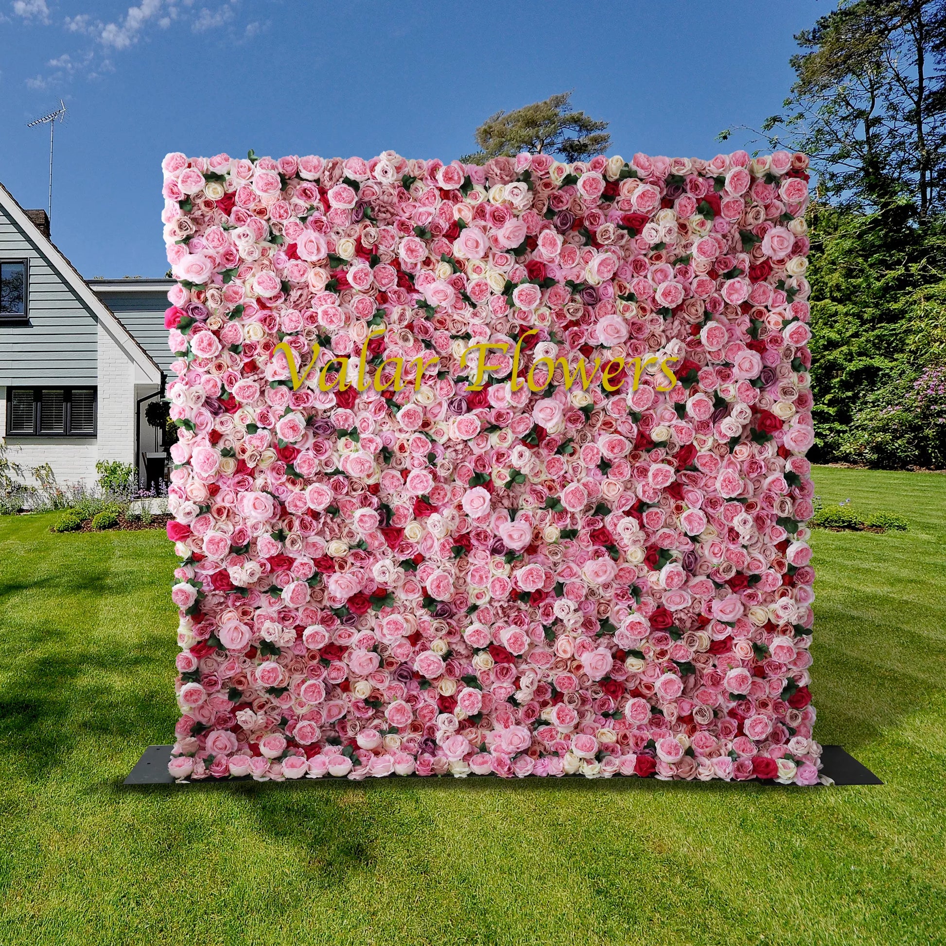 ValarFlowers red pink rose artificial flower wall backdrop for wedding ceremony, party, event photography - luxury faux floral panel