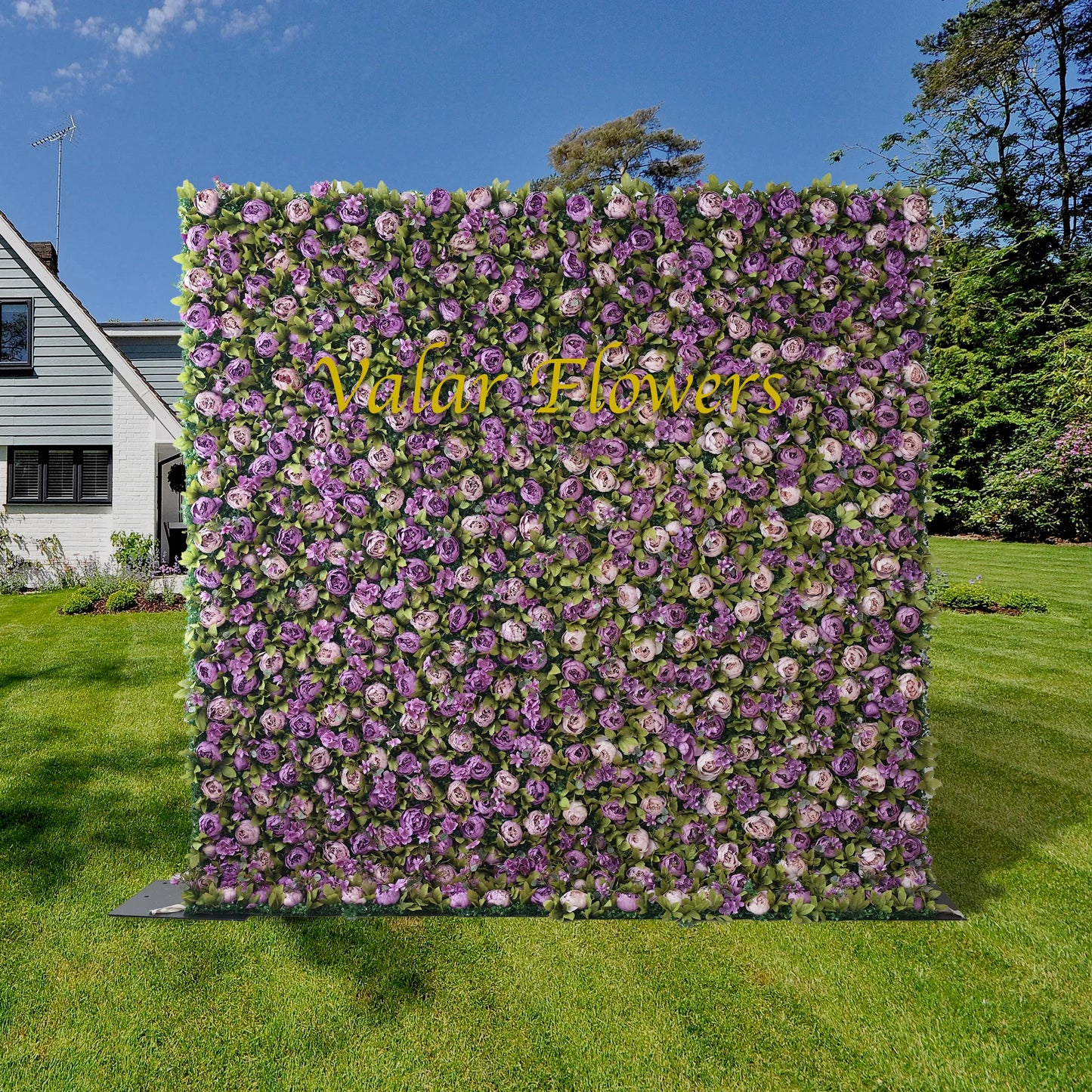 ValarFlowers silk flower wall panel with full roses peonies hydrangeas greenery for wedding ceremony bridal shower photo booth backdrop